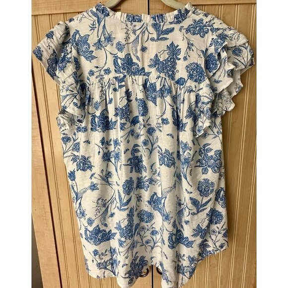 Umgee Full Size Two Tone Boxy Cut Floral Print Blue White Size Small - Picture 6 of 6